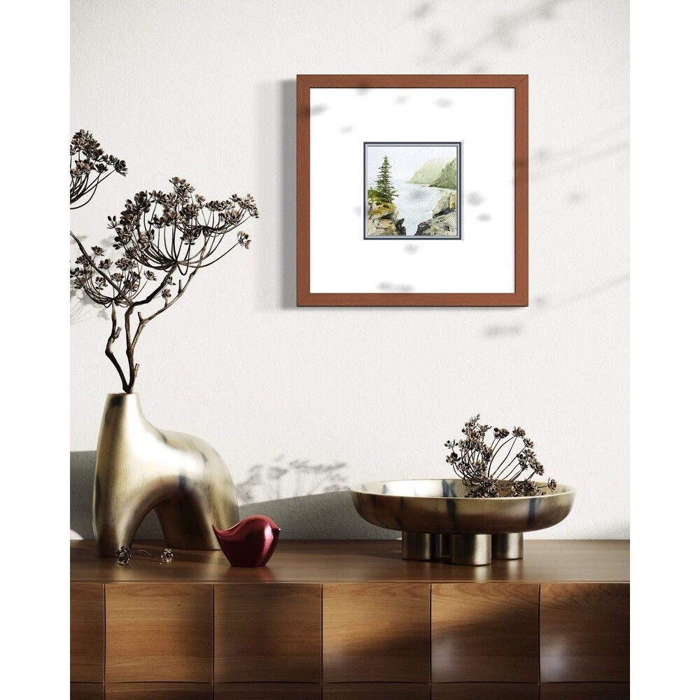 6x6 Maine Original Oil Painting Seascape Pines Rocky Bluff Coastal Art Signed - Picture 7 of 8